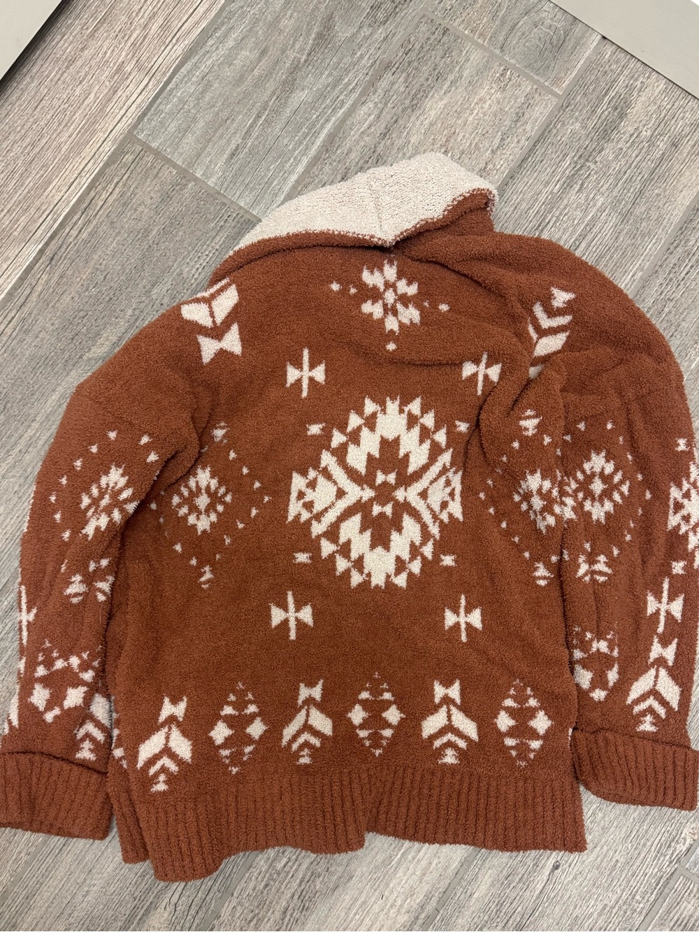 Knox Rose Cozy Cream & Rust Patterned Open Cardigan Sweater - Picture 2 of 3
